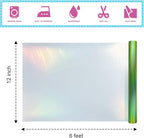 ROFISUESheet MetallicFoil HeatTransferVinyl12Inch*6Ft BundleChrome HTV VibrantColors for Stunning T-Shirt DesignsPerfect forDIY (olographic Green, 12Inch*6Ft)