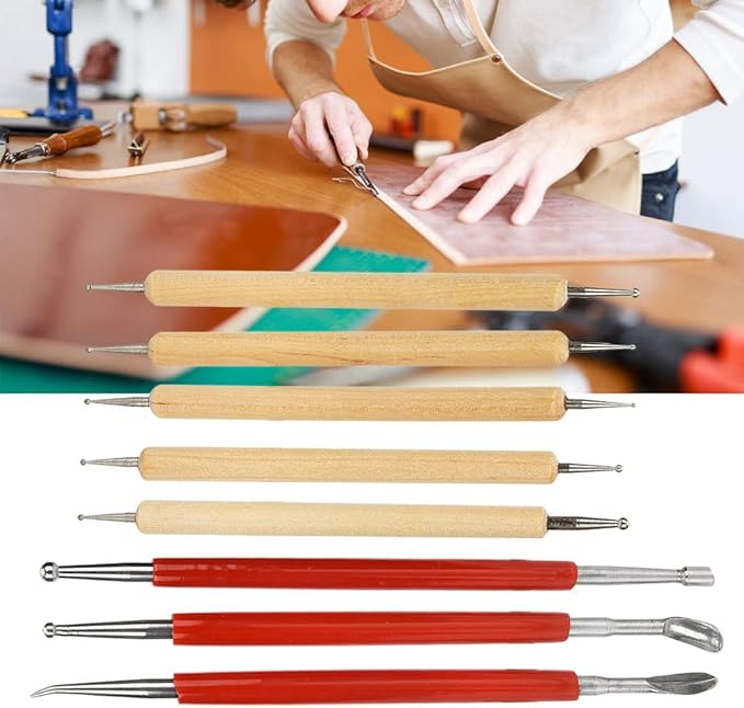 Fayelume 8PCS Leather Carving Tools, Spoon Embossing Tool, Point Drill Leather Tooling Kit for Leathers Craft, Wax Clay Shaping, DIY Embossing