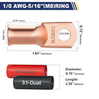 haisstronica 10pcs 1/0 AWG - 5/16"(M8) Battery Cable Lugs, Heavy Duty Copper Wire Lugs with 10pcs 3:1 Adhesive Heat Shrink Tubing, 0Gauge Wire Connectors Battery Terminal Connector, Battery Cable Ends