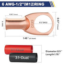haisstronica 10pcs 6 AWG - 1/2" (M12) Battery Cable Lugs, Heavy Duty Copper Wire Lugs with 10pcs 3:1 Adhesive Heat Shrink Tubing, 6 Gauge Wire Connectors Battery Terminal Connector, Battery Cable Ends