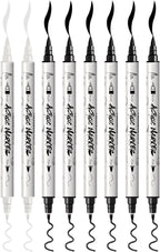 TRANSON 6 Black and 2 White Paint Markers Brush and Fine Dual-tip Acrylic Paint Marker for Rock Glass Canvas Wood Leather Ceramic DIY Painting