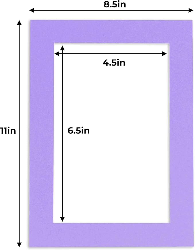 5x7 Mat for 8.5x11 Frame - Precut Mat Board Acid-Free Light Purple 5x7 Photo Matte For a 8.5x11 Picture Frame, Premium Matboard for Family Photos, Show Kits, Art, Picture Framing, Pack of 1 Mat