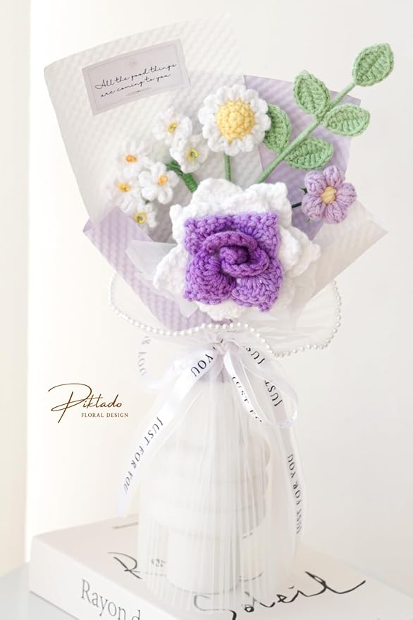 Handmade Crochet Rose Daisy as a Gift for Lover, Family,Friends. Crochet Bouquet, Crocheted Yarn Flowers, Artificial Flower Finished Bouquet