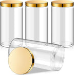 SATINIOR 12 Pack 32 oz Plastic Container Jars with Lids Round Clear Travel Cosmetic Container Slime Jars for Toiletries, Lotion, Cream, Ointments, Makeup, Rhinestone, Samples, Kitchen Storage(Gold)