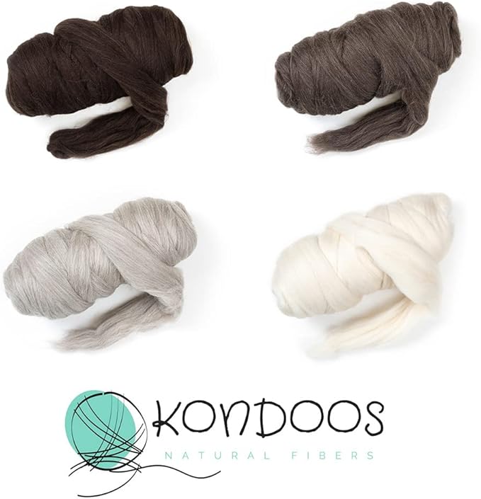 Kondoos Natural Wool roving, 8 OZ. Best for Needle Felting, handcrafts and Spinning. Natural Colours, un-Dyed. (Brown Zebra(Ecru/Mocha), 8 oz)