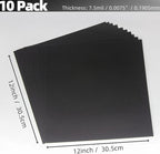 Opaque Black Plastic Sheets, 7.5mil (.0075") 12” X 12” Craft PET Film, PET Stencil Material, Glossy and Flexible Plastic Sheet for Crafts, Cricut, Silhouette Cameo, Sign Makers (10 Pack)