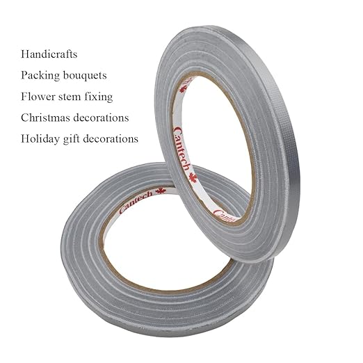 HAHIYO Silver 0.25Inch Wide Floral Tape, Waterproof Florist Tape Flower Wrap Adhesive Waterproof Decorative Tape for Bouquet Stem Wrapping Flower Arranging Craft, 2Rolls 200Feet/66Yard Total