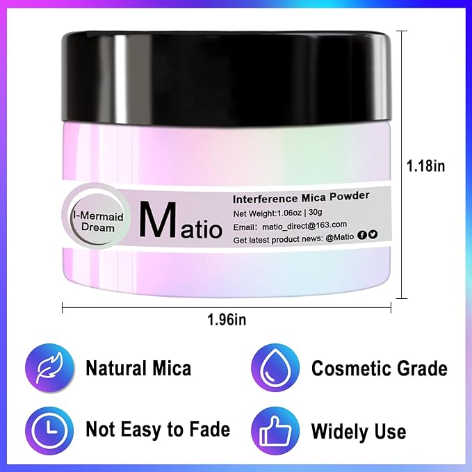 Matio Interference Mica Powder, 1.06oz/ 30g Ghost Coral Chrome Powder, Pearlescent Effect Color Shift Pigment for Epoxy Resin, Makeup Shimmer, Nail Polish,Soap Dye,Candle Making,Paint