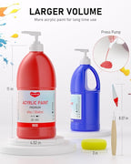 6 Colors Large Acrylic Paint Set (69 oz,2040 ml) Art Painting Bulk Supplies for Multi Surface Canvas Wood Leather Fabric Rock Craft, Non Toxic Paint for Kid & Adult with Pump