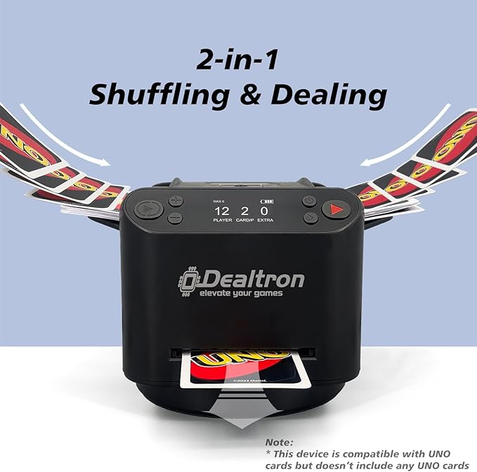 All-in-One Automatic Card Shuffler and Dealer,with 4 Remotes,Programmable Dealer,Card Shuffler 2 Deck,360° Rotation,Ultra Quiet,Rechargeable,up to 12 Players,for All Card Games (Jet Black)