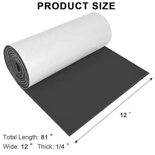 Sponge Neoprene Foam Rubber Sheet with Adhesive, 12 in x 81 in x 1/4 in Multi-Function Soundproof High Density Waterproof Rubber Mat, Perfect Cosplay Easy Cut DIY Neoprene Padding Roll - Black