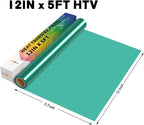 HTV Vinyl Rolls - 12" x 5ft Green Heat Transfer Vinyl for Shirts, Easy to Cut & Weed for All Cutter Machines