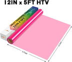 HTVRONT HTV Vinyl Rolls Heat Transfer Vinyl - 12" x 5ft Neon Pink HTV Vinyl for Shirts, Iron on Vinyl for All Cutter Machine - Easy to Cut & Weed for Heat Vinyl Design (Neon Pink)