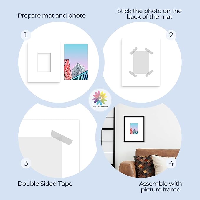 MBC Mat Board Center, 5 Pack 11x14 for 5x7 White Picture Mats Frame Mattes, Bevel Cut, Acid Free, 4-ply Thickness