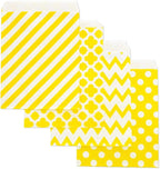 KEYYOOMY 100 Pcs Yellow Candy Buffet Bags Small Cookie Bags Polka Dot Paper Treat Bag for Wedding Birthday Party (5 inch x 7 inch)