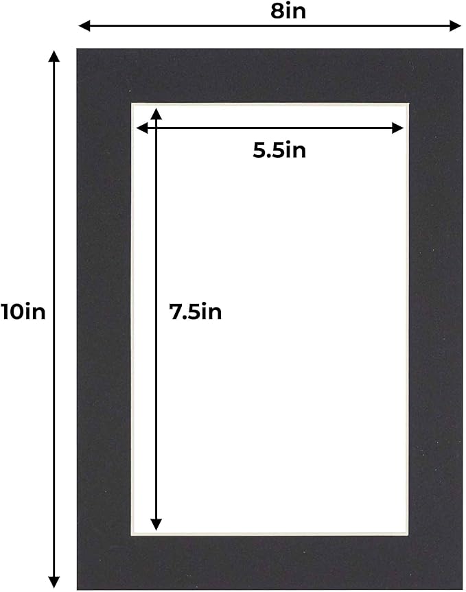 6x8 Mat for 8x10 Frame - Precut Mat Board Acid-Free Black 6x8 Photo Matte Made to Fit a 8x10 Picture Frame, Premium Matboard for Family Photos, Show Kits, Art, Picture Framing, Pack of 1 Mat