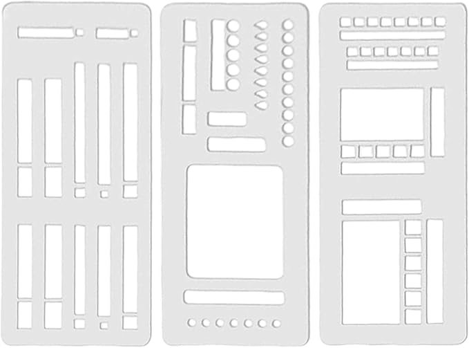 3PCS Planner Stencils Templates Set, Handmade Flexible Record Template, Lexible Journal Calendar Stencil for Dot Grid Planners, Versatile Drawing Template Kit for Journaling, Checklists, Boxes, Lines