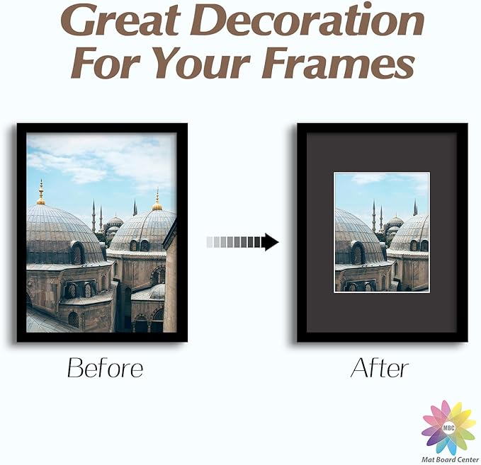 MBC MAT BOARD CENTER, 10 Pack 12x16 for 8x10 Black Picture Mats Frame Mattes, Bevel Cut, Acid Free, 4-ply Thickness
