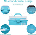 12in Three-Layer Multipurpose Storage Box Organizer Folding Tool Box/Art & Crafts Case/Sewing Supplies Organizer/Medicine Box/Family First Aid Box with 2 Trays (Blue)