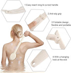 LFJ 19" Long Handle Shower Sponge Brush Set, 3 in 1 Body Brush, Bath Sponge and Lotion Applicator Improved Skin Health, Suitable for Men and Women (White Brush with pumice-1P)