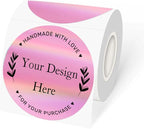 3" Circle Holographic Thermal Label Stickers Pink, Round Printable Rainbow Thermal Sticker for Gift Wrapping, Self-Adhesive/Perforation Line Design