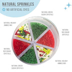 Sweets Indeed Dye Free Christmas Sprinkles – 2.75 oz 6-Cell Holiday Jar | Red Sanding Sugar, Green Sanding Sugar & Christmas Jimmies | Natural Edible Cookie, Cupcake & Cake Decorations
