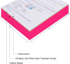 JANDJPACKAGING Neon Pink HTV Heat Transfer Vinyl - 10 Pack HTV Vinyl Compatible with Cricut Cutting Machine, Silhouette Cameo, Bonus PTFE for Heat Press Machine