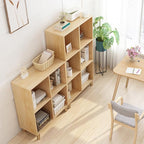 IOTXY Open Cube Low Bookcase - 3-Tier Freestanding Storage Display Cabinet Organizer with Legs for Home Office, 7-Cubes Open Shelf Short Bookshelf, Oak