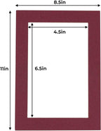 5x7 Mat for 8.5x11 Frame - Precut Mat Board Acid-Free Show Kit with Backing Board, and Clear Bags Maroon 5x7 Photo Matte Made to Fit a 8.5x11 Picture Frame Matboard for Framing, Pack of 25 Mats