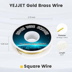 Bulk Square Brass Wire 0.8mm 50 Feet - 20 Gauge Craft Wire for Jewelers, Metal Art, Workshops
