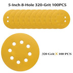 100PCS 5 Inch 8 Hole Sanding Discs 320 Grit,Gold Round Hook and Loop Sandpaper for Random Orbital Sander