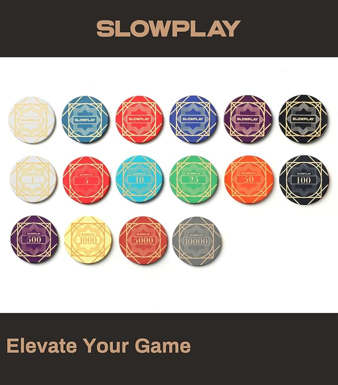 SLOWPLAY Nash Ceramic Poker Chips in Bulk, Casino Grade Ceramic 12-Gram Poker Chip for Texas Hold'em, 43mm Professional Chips Pack of 50 with Denomination of 10000