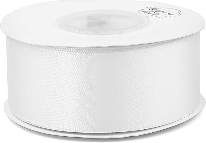 Humphrey's Craft 1-1/2 Inch White Double Faced Satin Ribbon - 25 Yards Variety of Color for Crafts Gift Wrapping DIY Bows Bouquet Decoration Sewing Christmas Tree Wedding and Invitation Card.