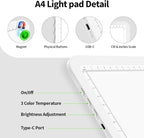 Zocelight Rechargeable A4 Tracing Light Box with Padded Case,Ultra Bright Led Light Pad with Physical Button,Wireless Light Board for Diamond Painting,Dimmable 9000LUX Lightbox for Tracing and Drawing