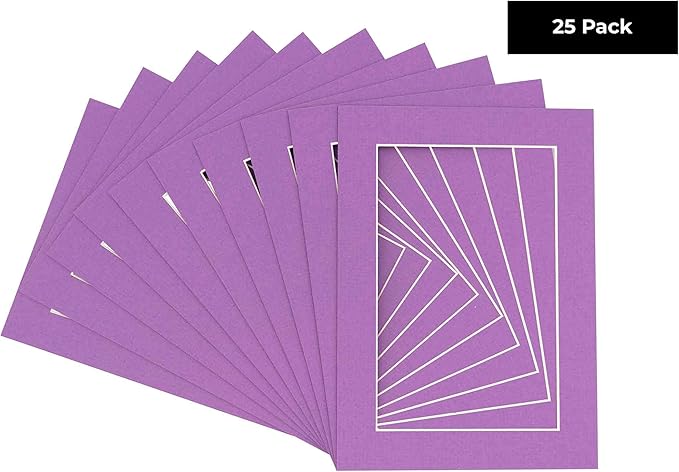 5x7 Mat for 8.5x11 Frame - Precut Mat Board Acid-Free Dark Purple 5x7 Photo Matte For a 8.5x11 Picture Frame, Premium Matboard for Family Photos, Show Kits, Art, Picture Framing, Pack of 25 Mats