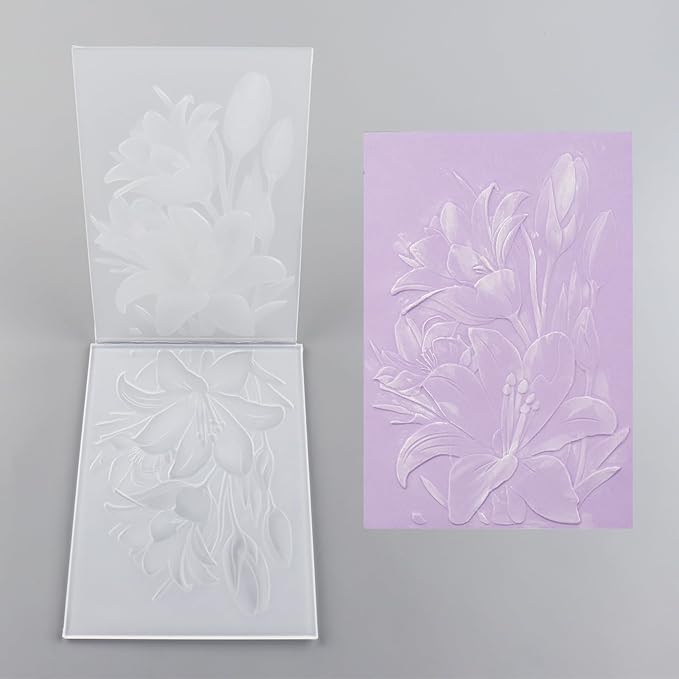 BAOFALI 3D Embossing Folder for Card Making,Lily Flowers Clear Plastic Texture Fades Embossing Folder Template for Scrapbooking and Other Paper Craft Album Stamps DIY Decoration 6.3" L x 4.5" W