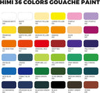 HIMI Gouache Paint Set, 36 Colors x 12ml Twin Jelly Cup Design with 3 Paint Brushes and a Palette in a Carrying Case Perfect for Artists, Students, Gouache Opaque Painting