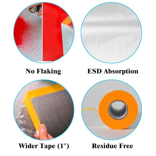 LLPT Tape and Drape 106.3”(Unfolded) x 66 Ft Each 2 Pack Pre-Taped Masking Film 0.27 Mil Painters Plastic Drop Cloth for Auto Wall Furniture Painting Protection (MFT2702)
