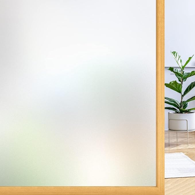 rabbitgoo Window Privacy Film, Frosted Glass Window Clings, Static Cling UV Heat Blocking Door Stickers for Home Bathroom, Removable Indoor Decal Coverings Day and Night, Pure, 29.5 x 118.1 Inches