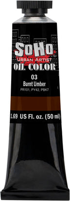 Soho Urban Artist Oil Paint - Burnt Umber, 50 ml Tube - Best Valued Oil Colors for Painting, Excellent Pigment Load
