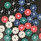 IXIGER Poker Chips,Denomination Poker Chips Set with Black Velvet Pouch Bag,Plastic Learning Counters Disks and Learning Math Counting Chips,Game Night Party Supplies(100pcs)