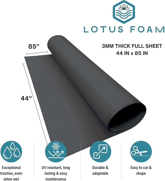 LotusFoam Large 3mm EVA Foam Sheet - 44"x 85" High Density Foam 130 kg/m3 for Cosplay, Costumes, Crafts, Flooring, Outdoor Use - 35 Colors (Dark Grey) - Dark Grey