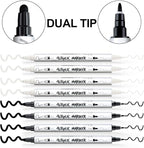 TRANSON 4 Black and 4 White Paint Markers Bold and Fine Dual-tip Acrylic Paint Marker Set for Rock Painting Glass Canvas Wood Leather Ceramic Painting