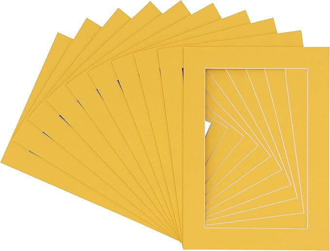 Pack of Ten 8.5x11 Mats Bevel Cut for 7x9 Photos - Acid Free Chamois Yellow Precut Matboards for Pictures, Photos, Framing - 4-ply Thickness
