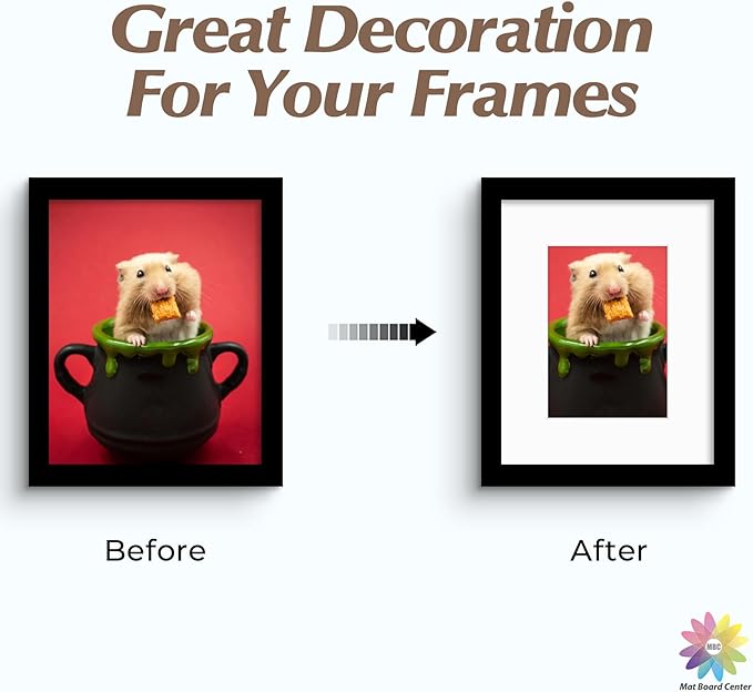 Mat Board Center, Pack of 50, 8x10 for 5x7 White Mats - Acid Free, 4-ply Thickness, White Core - for Pictures, Photos, Framing