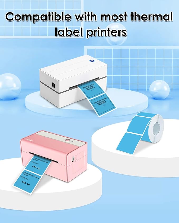 iEager Blue Square Thermal Label Stickers, 2"x2" Self-Adhesive Square Direct Thermal Labels with Perforation Line, 500 Sheets/Roll