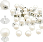 50 Sets Pearl Buttons No Sew Buttons for Clothes, 10mm Pearl Brooch Pins Reusable for Women, White Safety Pins for Dresses, Shirts, DIY Crafts, Fashion Decorative Accessories