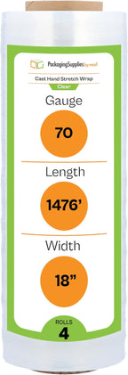 PSBM Stretch Wrap, 4 Pack, 17 Inch x 1476 Feet, 65 Gauge, Clear Plastic Cling, Cast Hand Stretch Film Rolls for Packaging Moving Packing Pallets