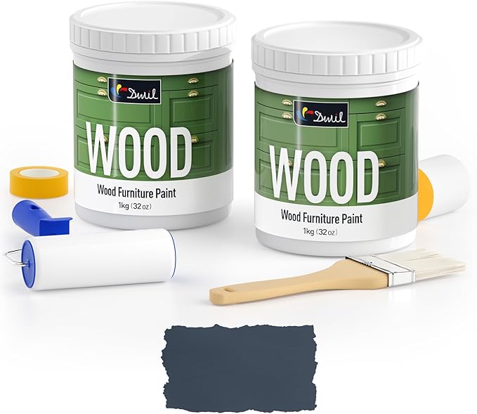 DWIL Matte Finish Furniture Paint - 64 Oz Wood Paint for Cabinets, Doors, Tables, and Dressers Refinishing - Water-Based, Non-Toxic & Odorless, Easy to Apply(Bronze Blue)-With Tools