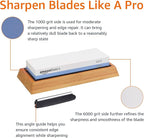 Amazon Basics Whetstone Knife Sharpening Wet Stone Dual Sided 1000/6000 Grit with Non-Slip 1 Pc, Bamboo Base, Black & Grey